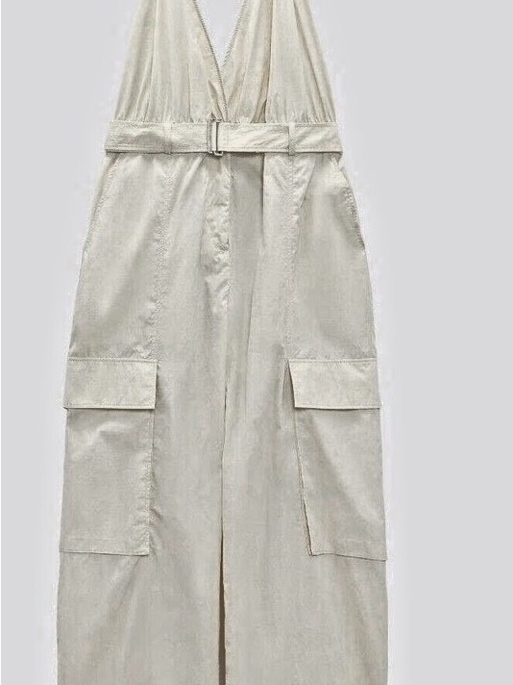 ZARA Women’s Parachute Beige Utility Jumpsuit with Cargo Pockets